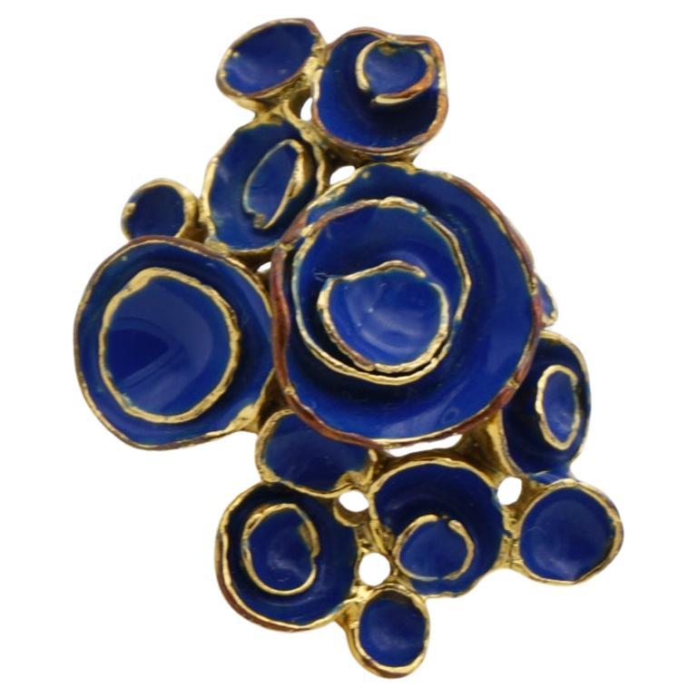 Yves Saint Laurent YSL Arty Navy Cluster Flowers Statement Chunky Ring, Size 6 For Sale