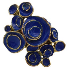Yves Saint Laurent YSL Arty Navy Cluster Flowers Statement Chunky Ring, Size 7