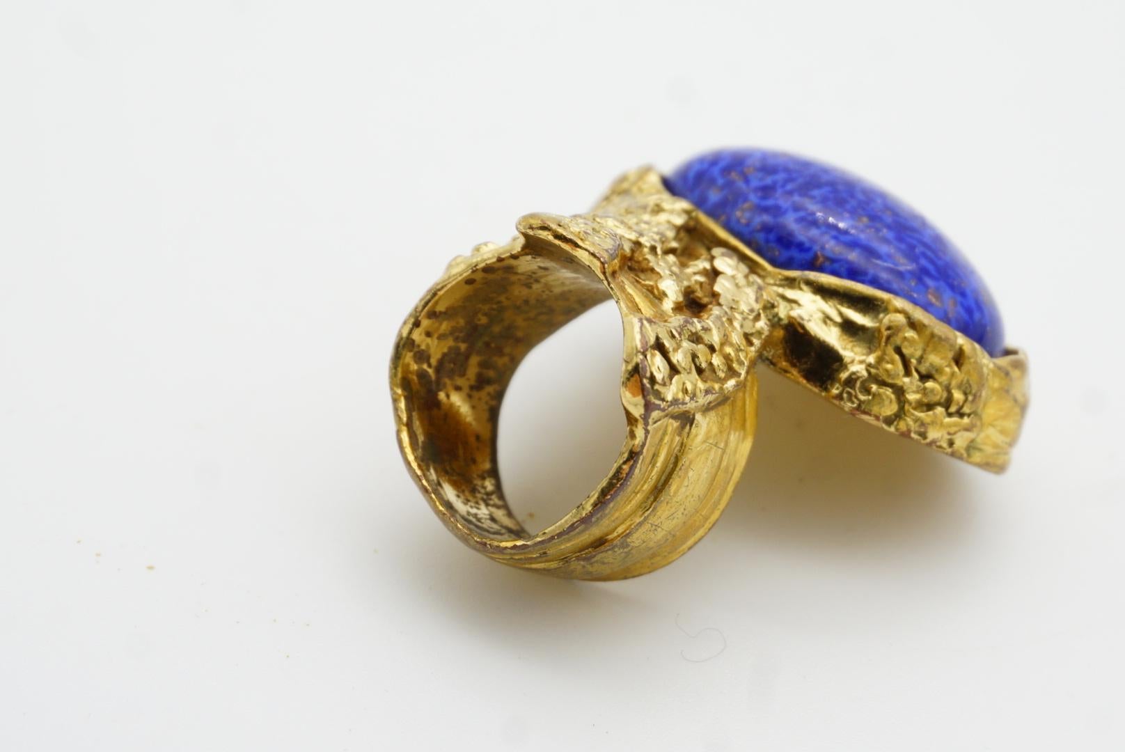 Yves Saint Laurent YSL Arty Navy Lapis Statement Chunky Cabochon Ring, Size 5 For Sale 6