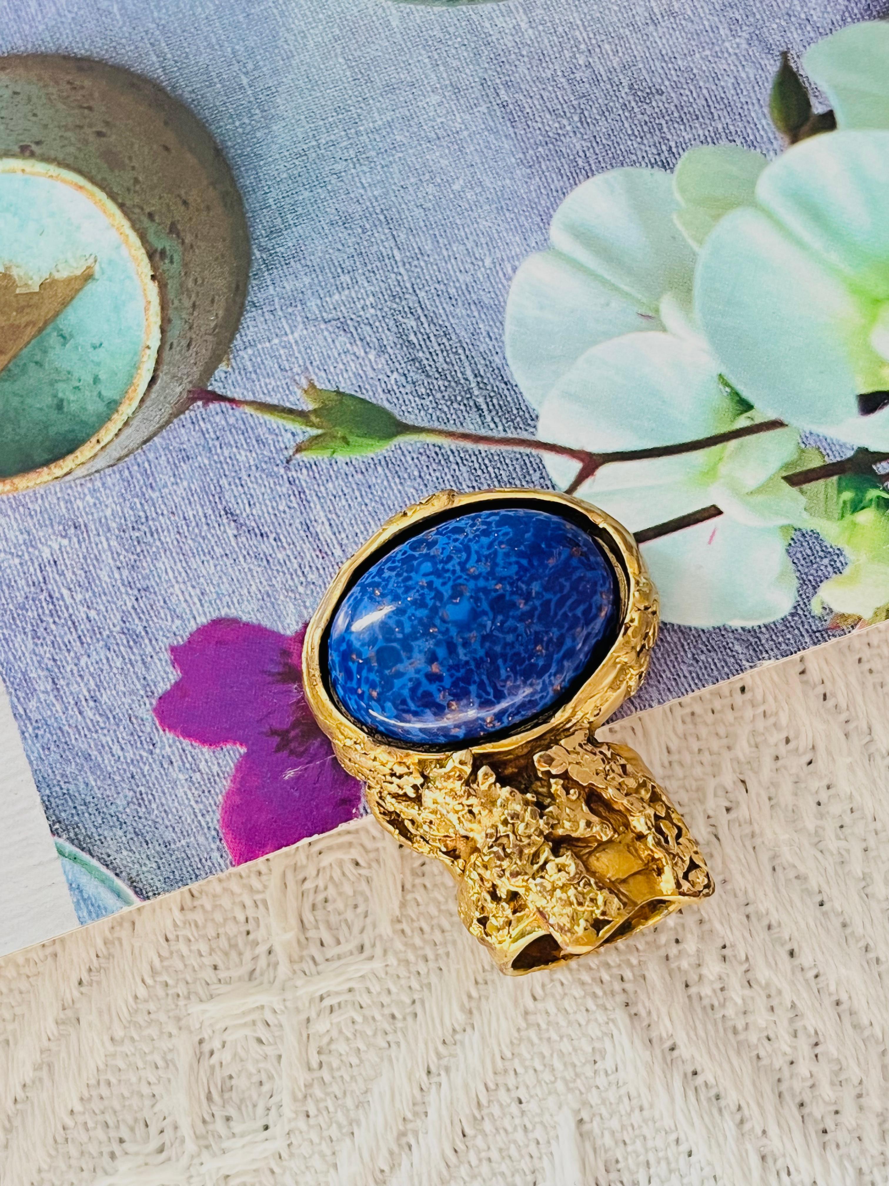 Yves Saint Laurent YSL Arty Navy Lapis Statement Chunky Cabochon Ring, Size 5 In Good Condition For Sale In Wokingham, England