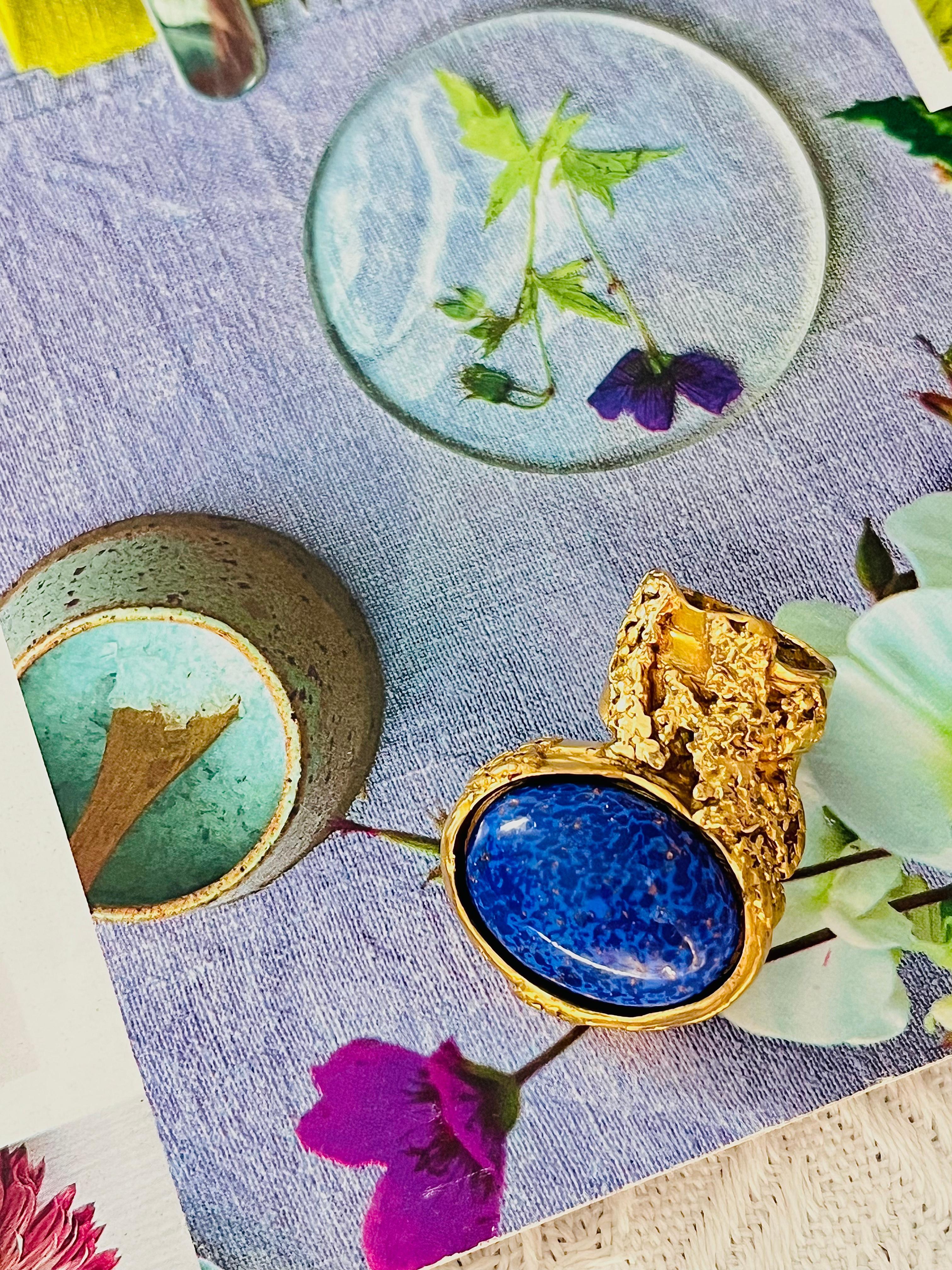 Women's or Men's Yves Saint Laurent YSL Arty Navy Lapis Statement Chunky Cabochon Ring, Size 5 For Sale