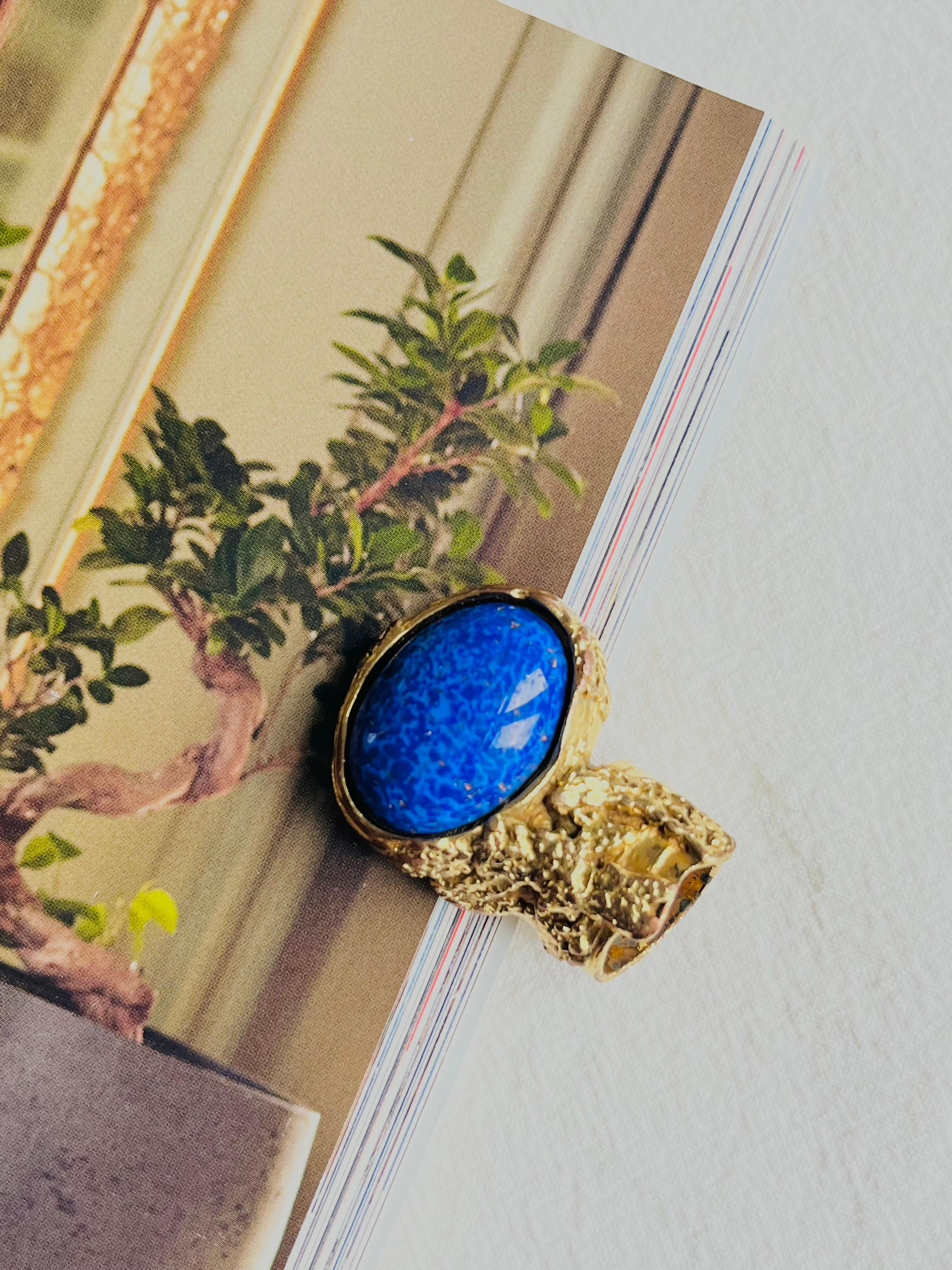Art Nouveau Yves Saint Laurent YSL Arty Navy Anello in oro con cabochon, misura 5