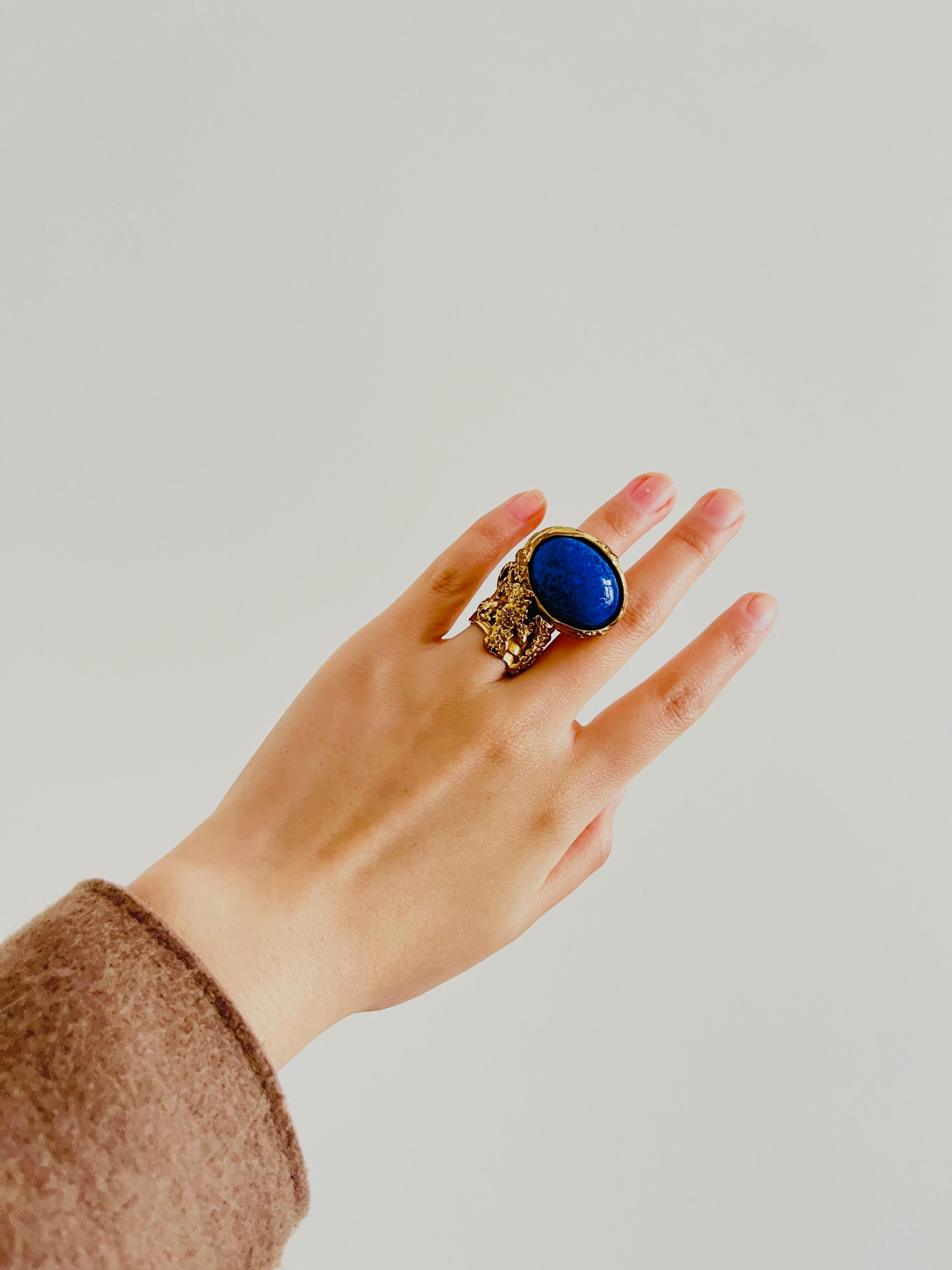 da uomo o donna Yves Saint Laurent YSL Arty Navy Anello in oro con cabochon, misura 5