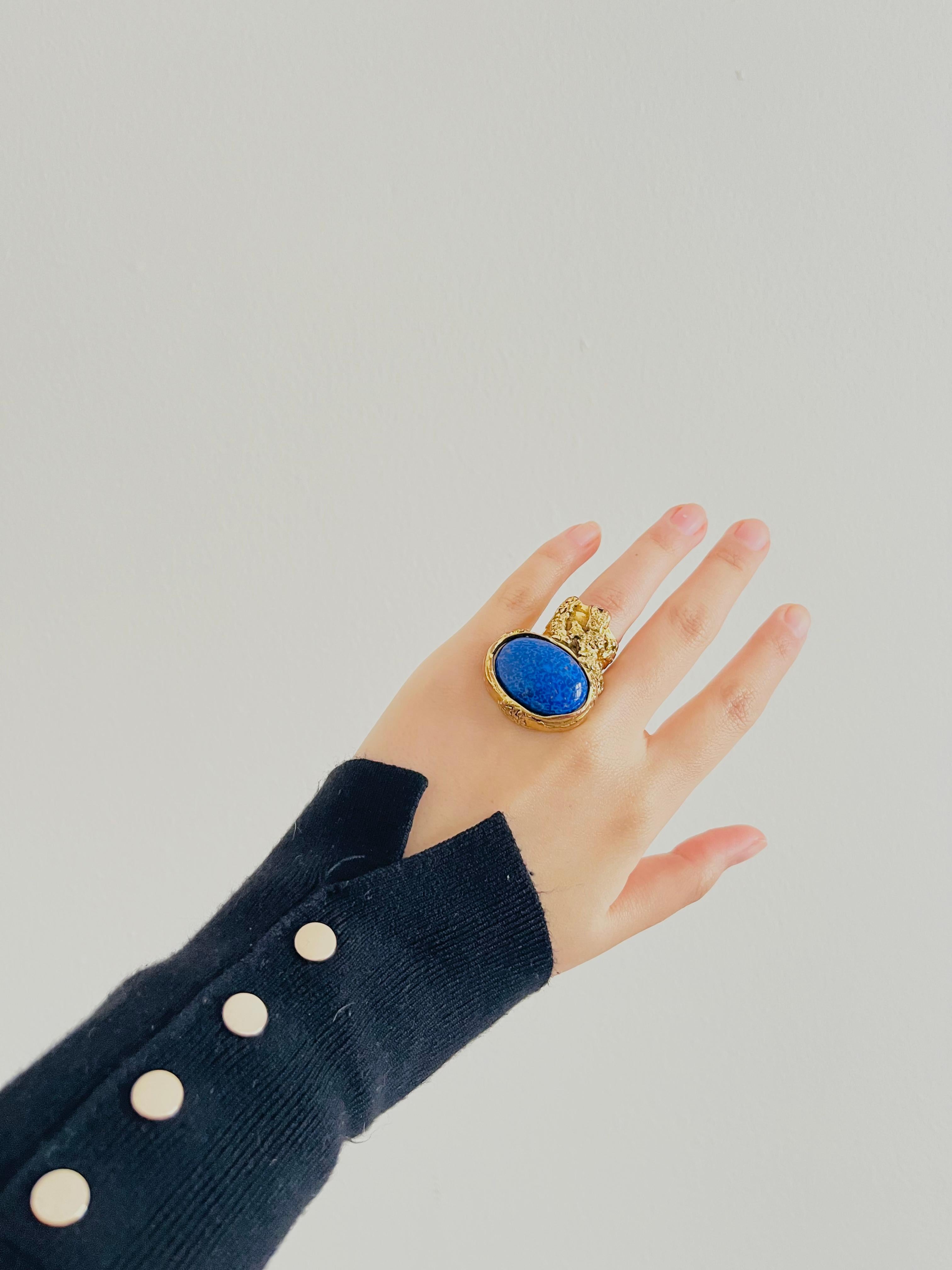 Yves Saint Laurent YSL Arty Navy Anello in oro con cabochon, misura 5 1