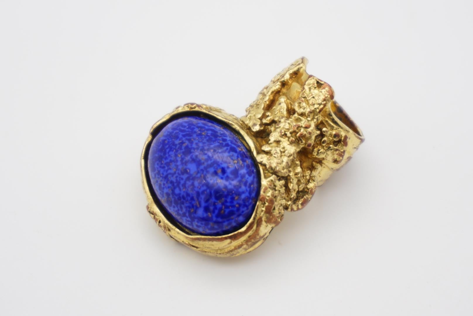 Yves Saint Laurent YSL Arty Navy Statement Chunky Cabochon Gold Ring, Size 5 In Good Condition For Sale In Wokingham, England