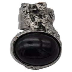 Yves Saint Laurent YSL Arty Onyx Black Cabochon Statement Silver Ring, Size 6