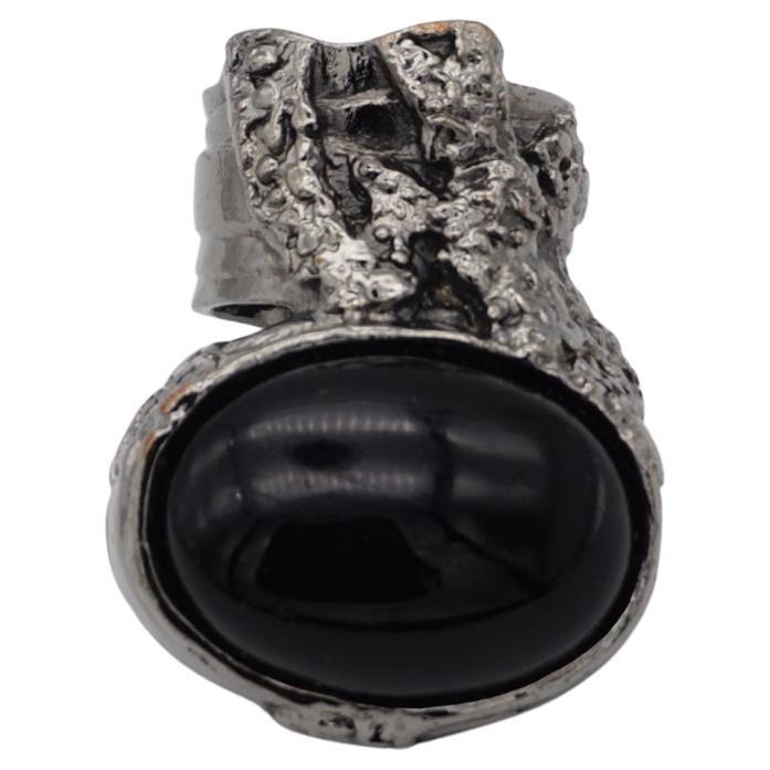 Yves Saint Laurent YSL Anello d
argento con cabochon di onice nero, misura 6