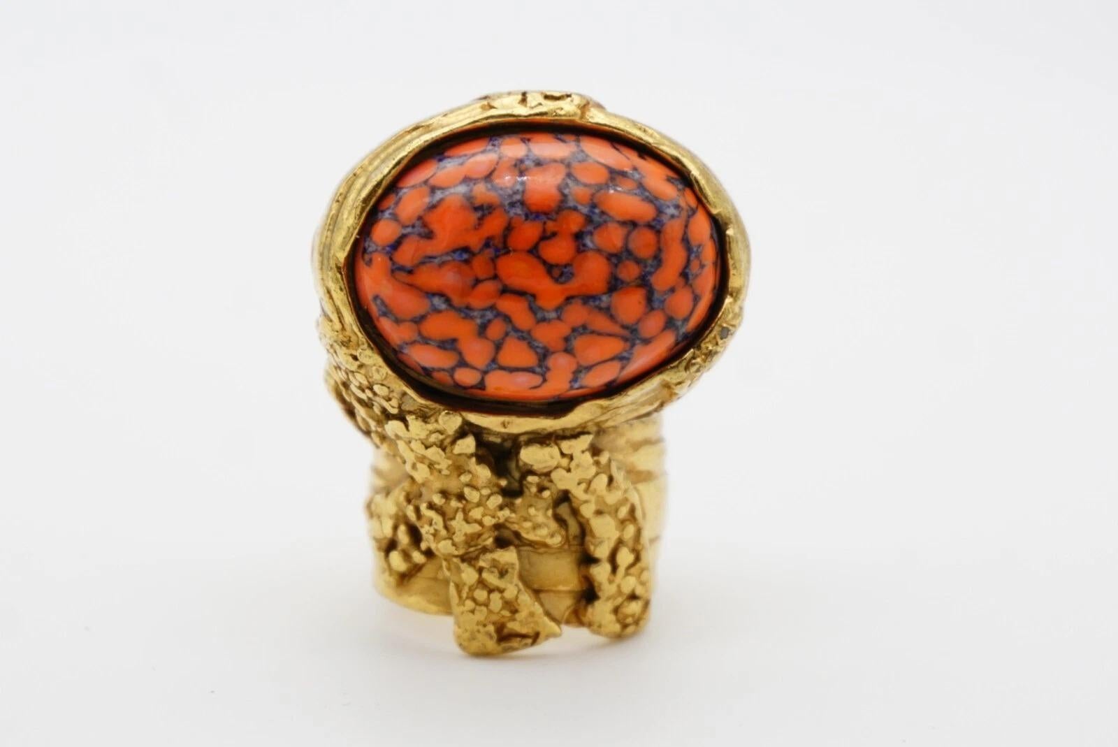 Yves Saint Laurent YSL Arty Bague épaisse en marbre et corail cabochon orange, Taille 7 en vente 7