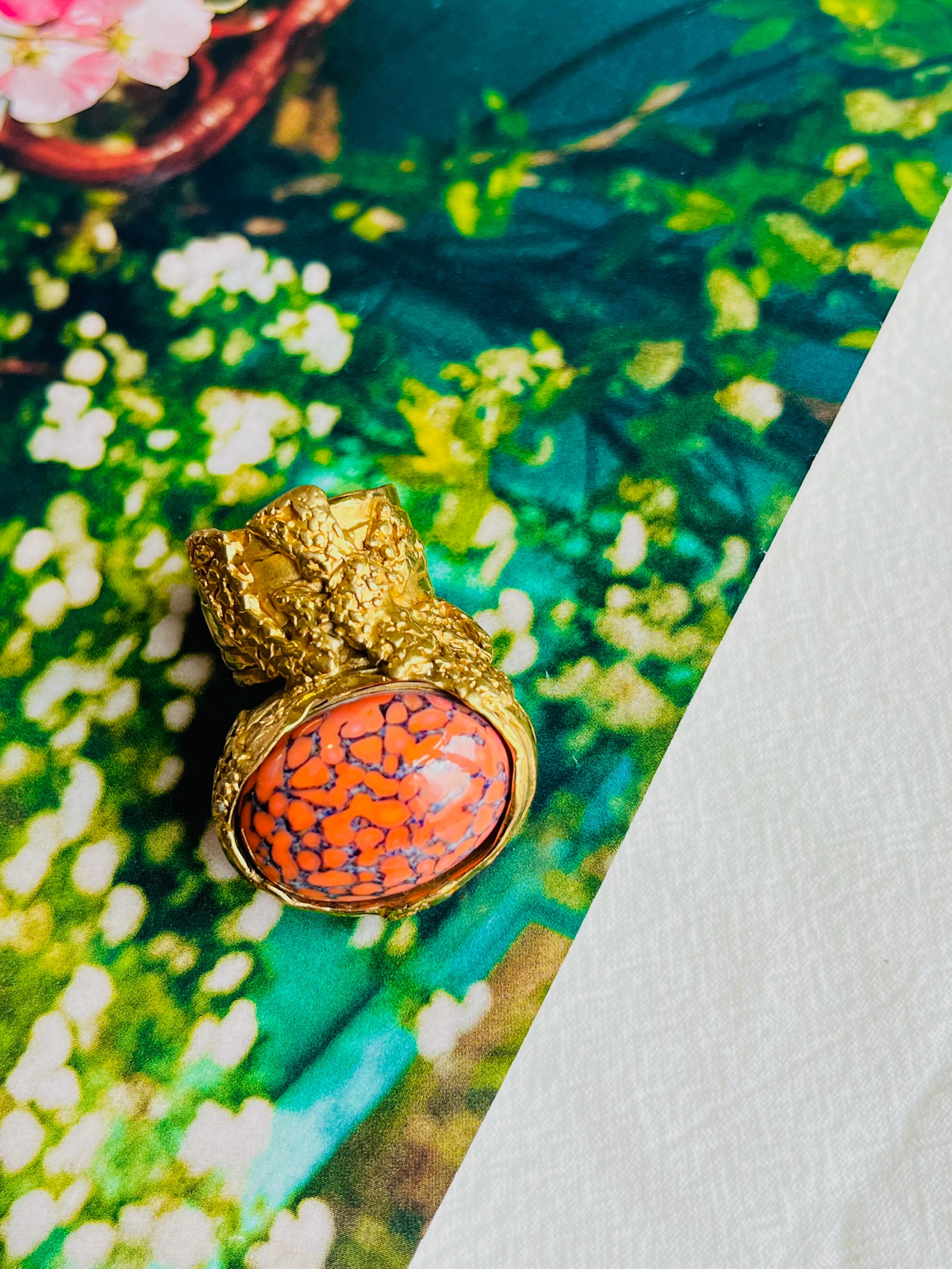 Yves Saint Laurent YSL Arty Orangefarbener Korallen-Cabochon-Marmor-Ring, Größe 7 im Zustand „Hervorragend“ im Angebot in Wokingham, England