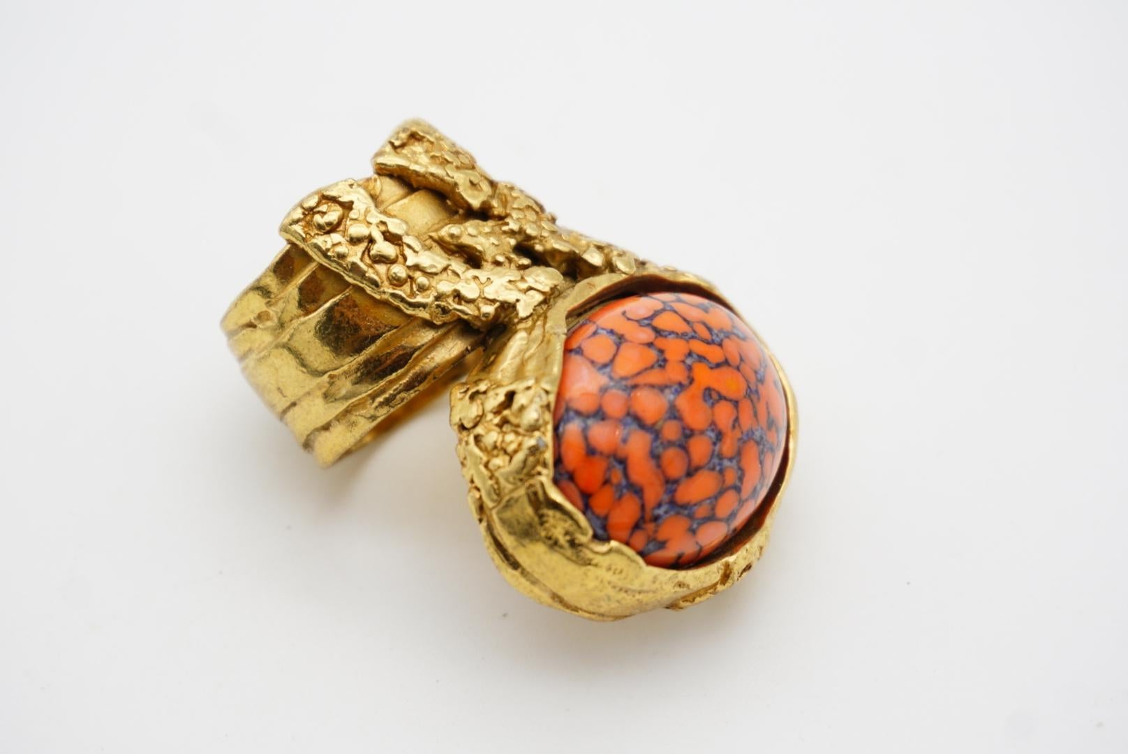 Yves Saint Laurent YSL Arty Orangefarbener Korallen-Cabochon-Marmor-Ring, Größe 7 im Angebot 2