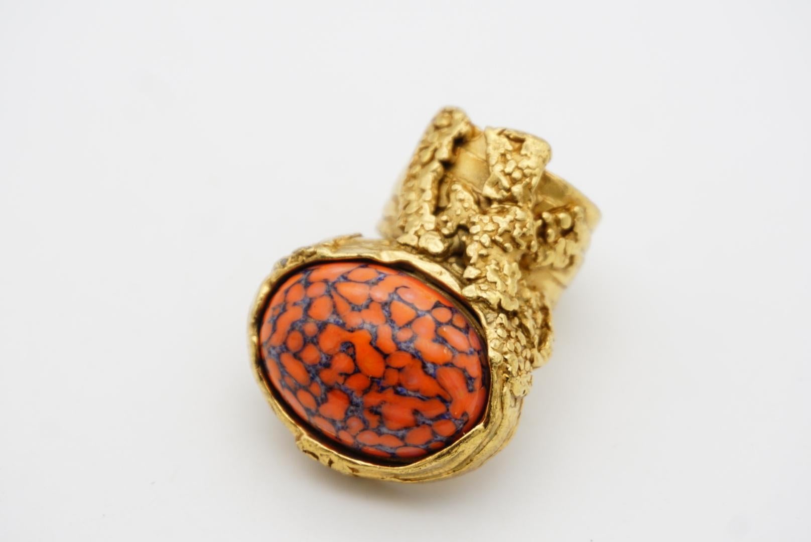Yves Saint Laurent YSL Arty Orangefarbener Korallen-Cabochon-Marmor-Ring, Größe 7 im Angebot 3
