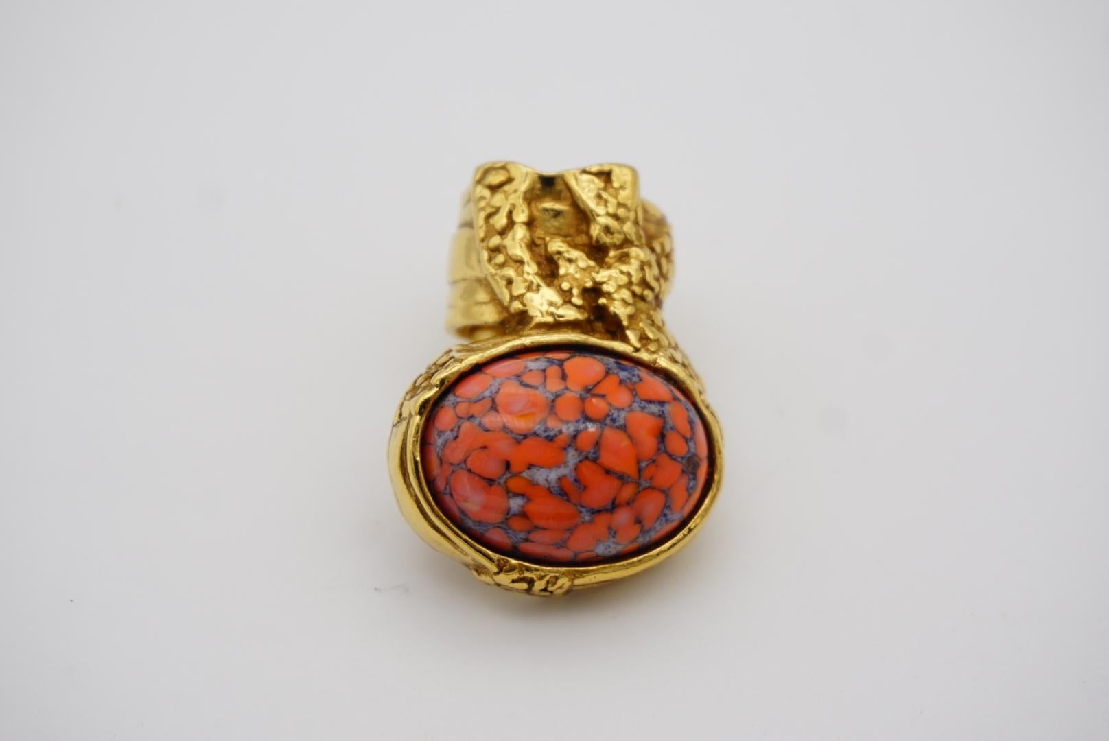 Yves Saint Laurent YSL Arty Orange Koralle Cabochon Statement Emaille-Ring, Größe 4 im Angebot 2