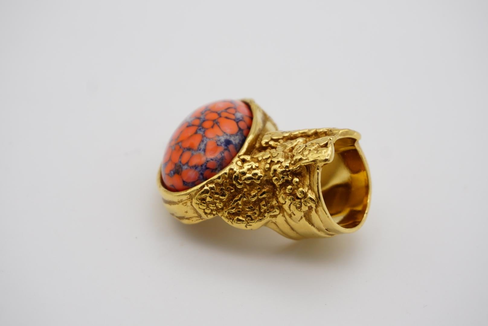 Yves Saint Laurent YSL Arty Orange Koralle Cabochon Statement Emaille-Ring, Größe 4 im Angebot 4