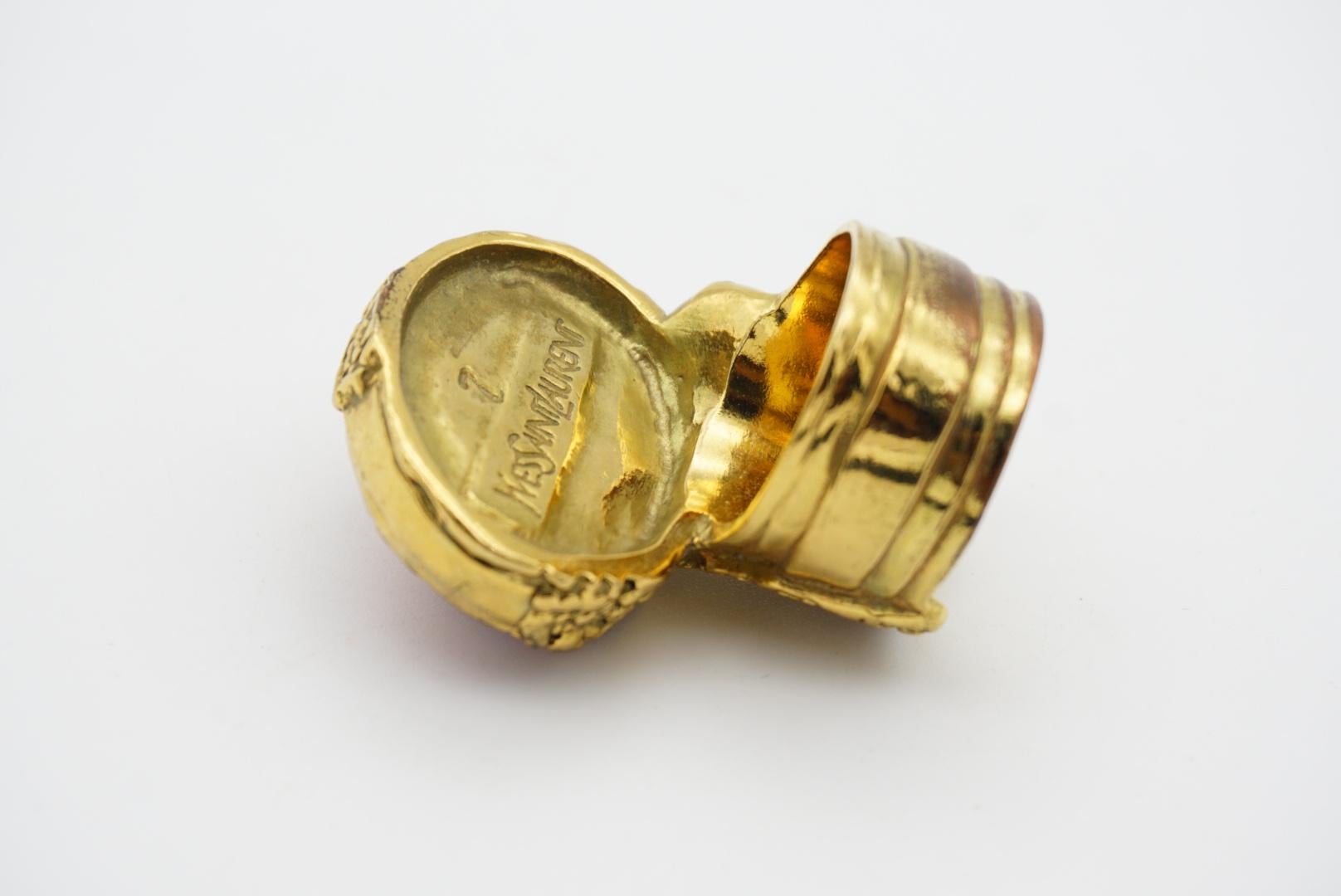 Yves Saint Laurent YSL Arty Orange Coral Cabochon Statement Gold Ring, Size 7 6