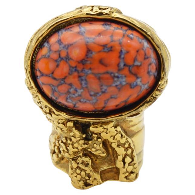 Yves Saint Laurent YSL Vintage Arty Orange Coral Cabochon Chunky Statement Ring, Size 7, Gold Plated

Very good condition. Light scratches, some colour loss at back. Vintage. 100% genuine.

Signed on the back YSL, Made in France.

UK size: N/O.

_ _