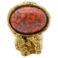 Yves Saint Laurent YSL Arty Anillo de oro con cabujón de coral naranja, talla 7
