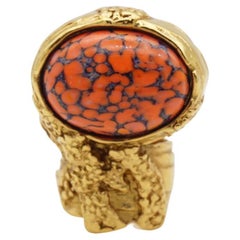 Yves Saint Laurent YSL Arty Orange Coral Statement Enamel Chunky Gold Ring, 6
