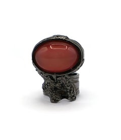 YVES SAINT LAURENT YSL Arty Pink Cabochon Ruthenium Tone Ring
