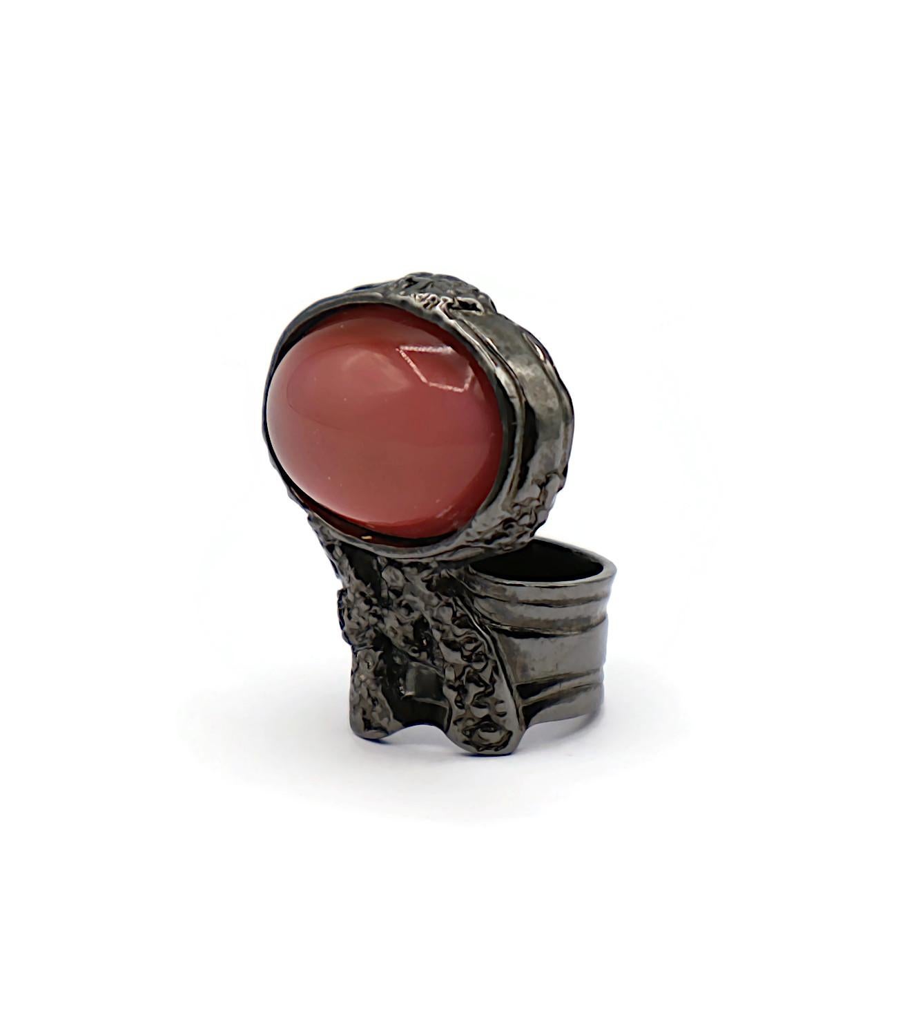 Women's YVES SAINT LAURENT YSL Arty Pink Cabochon Ruthenium Tone Ring For Sale