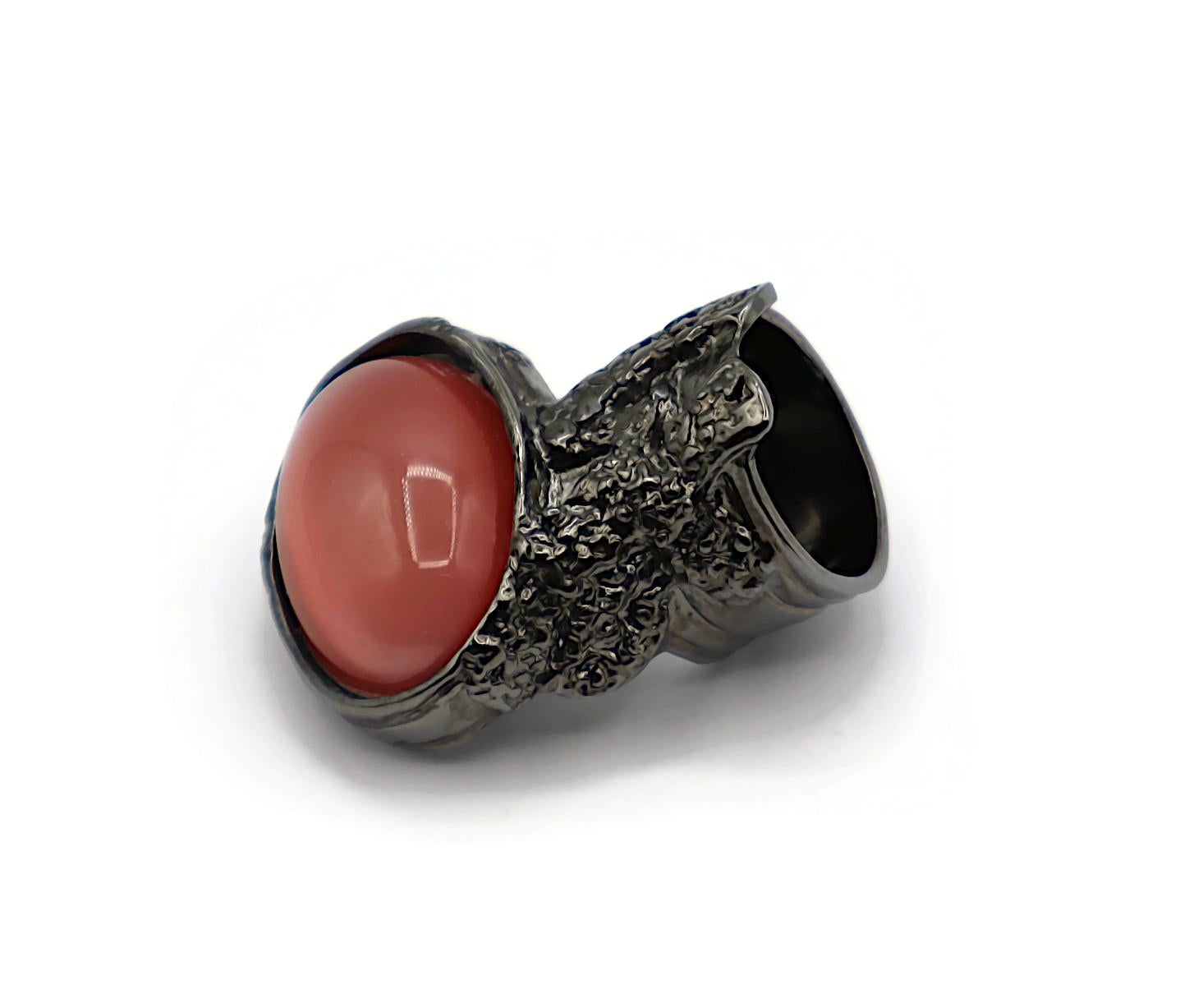 YVES SAINT LAURENT YSL Arty Pink Cabochon Ruthenium Tone Ring For Sale 2