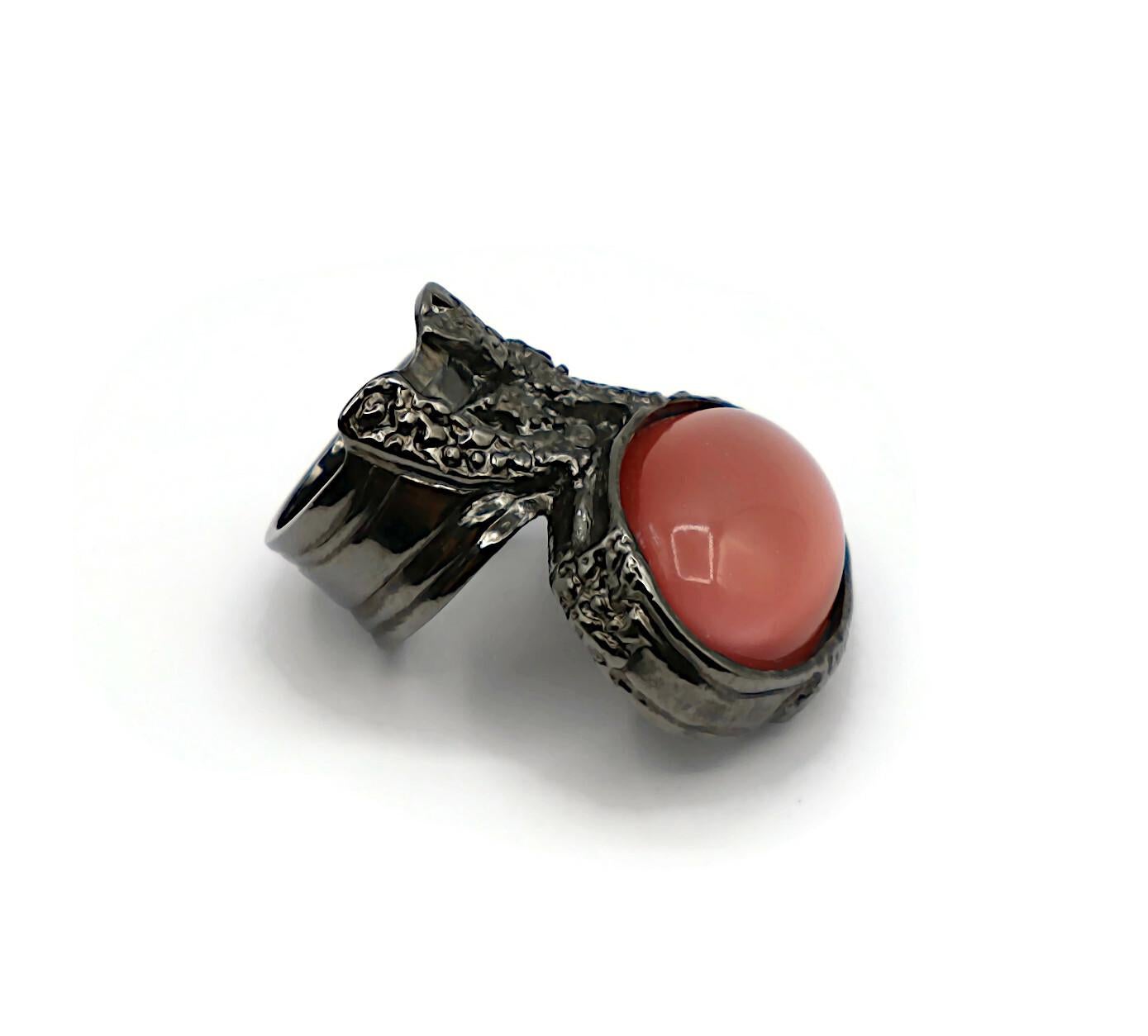 YVES SAINT LAURENT YSL Arty Pink Cabochon Ruthenium Tone Ring For Sale 3
