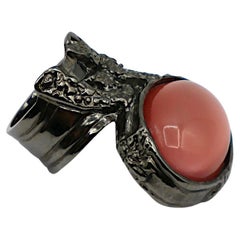 YVES SAINT LAURENT YSL Arty Pink Cabochon Ruthenium Tone Ring