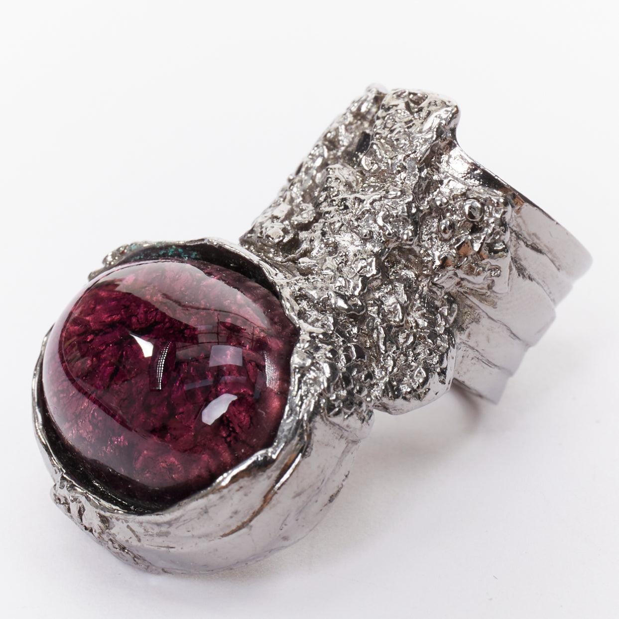 YVES SAINT LAURENT YSL Arty purple Amethyst enamel cabochon statement ring US7 For Sale 2