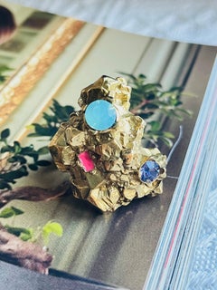 Yves Saint Laurent YSL Arty Purple Lake Green Pink Crystal US 5 Cocktail Ring