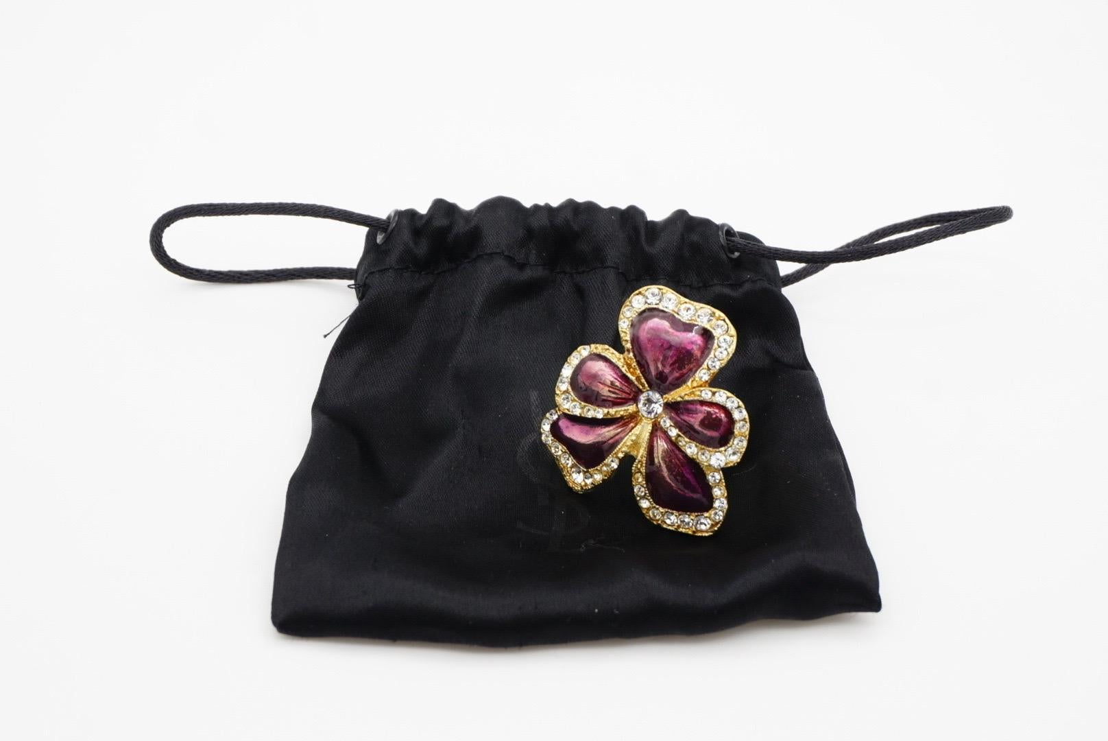 Yves Saint Laurent YSL Anello con cristalli a forma di fiore di viola mammola, US 8, oro in vendita 5