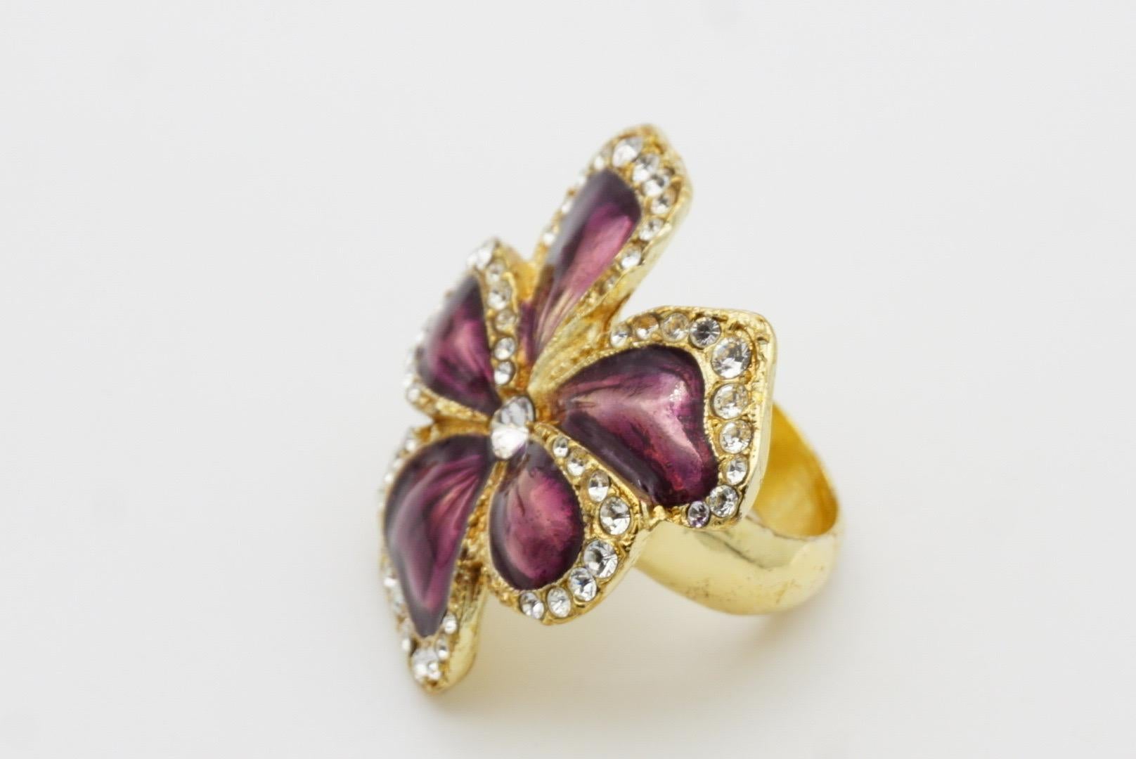 Yves Saint Laurent YSL Anello con cristalli a forma di fiore di viola mammola, US 8, oro in vendita 6