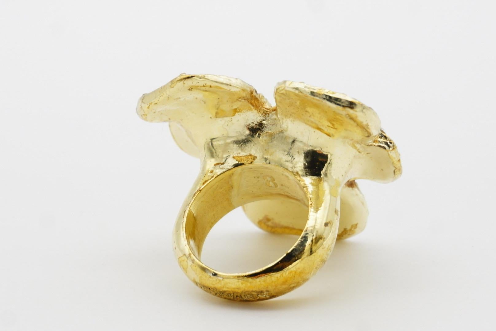 Yves Saint Laurent YSL Arty Purple Pansy Flower Crystals Chunky Ring, US 8, Gold 7