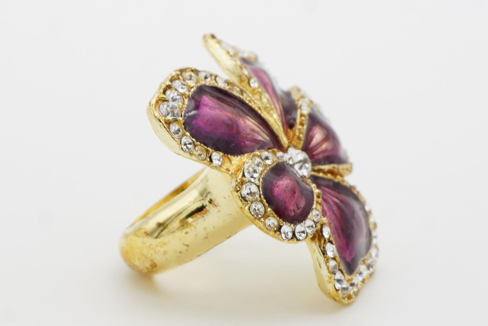 Yves Saint Laurent YSL Anello con cristalli a forma di fiore di viola mammola, US 8, oro in vendita 8