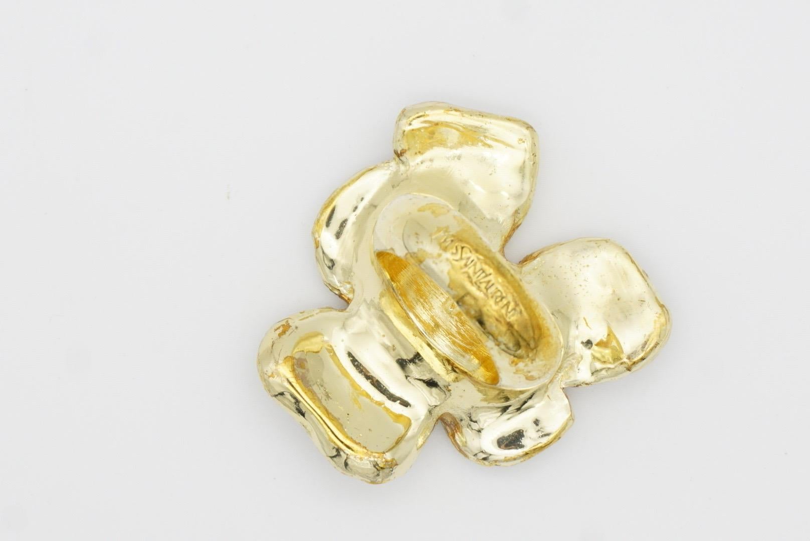 Yves Saint Laurent YSL Anello con cristalli a forma di fiore di viola mammola, US 8, oro in vendita 10