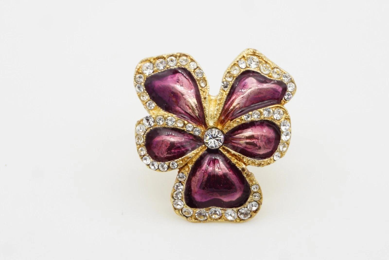 Yves Saint Laurent YSL Anello con cristalli a forma di fiore di viola mammola, US 8, oro in vendita 11