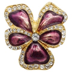 Yves Saint Laurent YSL Arty Purple Pansy Flower Crystals Chunky Ring, US 8, Gold