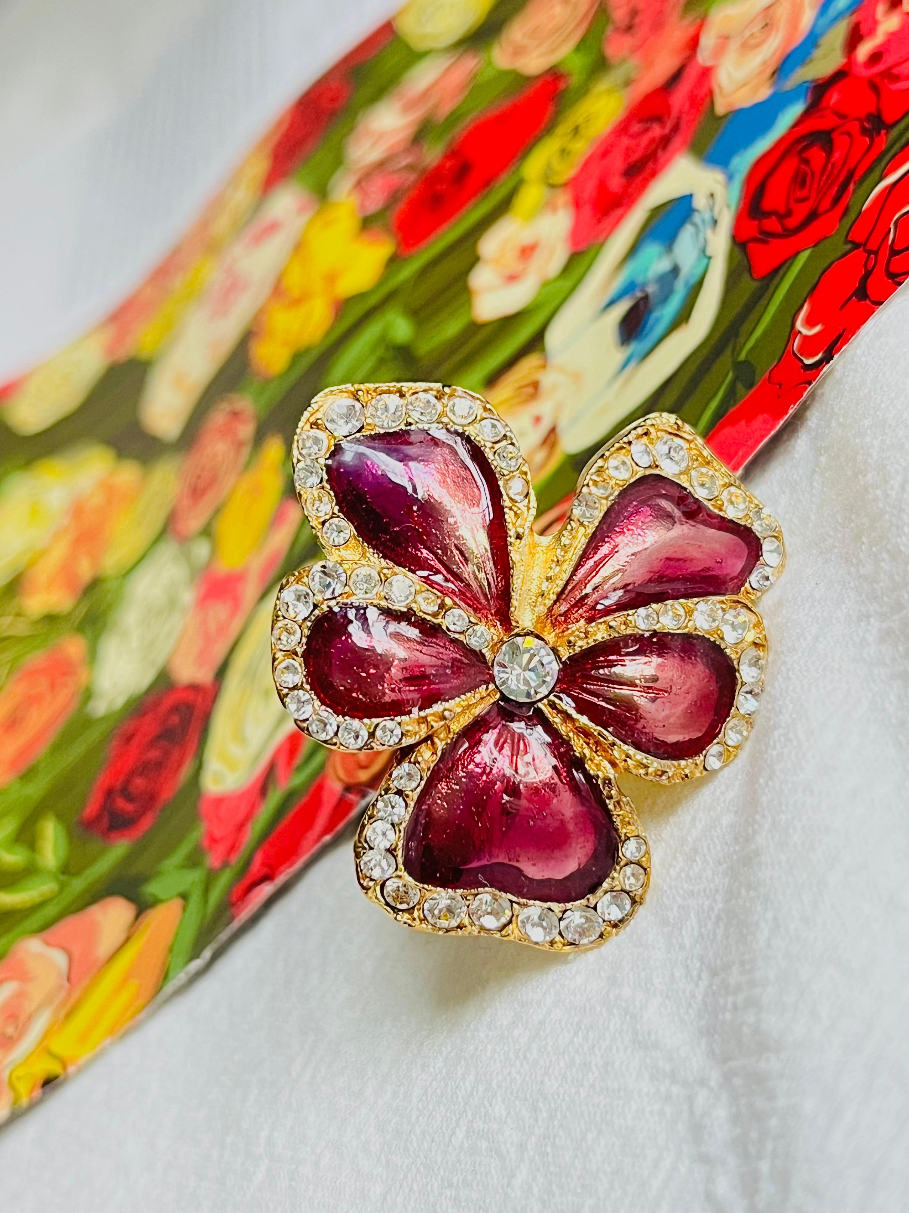 Art Déco Yves Saint Laurent YSL Anello con cristalli a forma di fiore di viola mammola, US 8, oro in vendita
