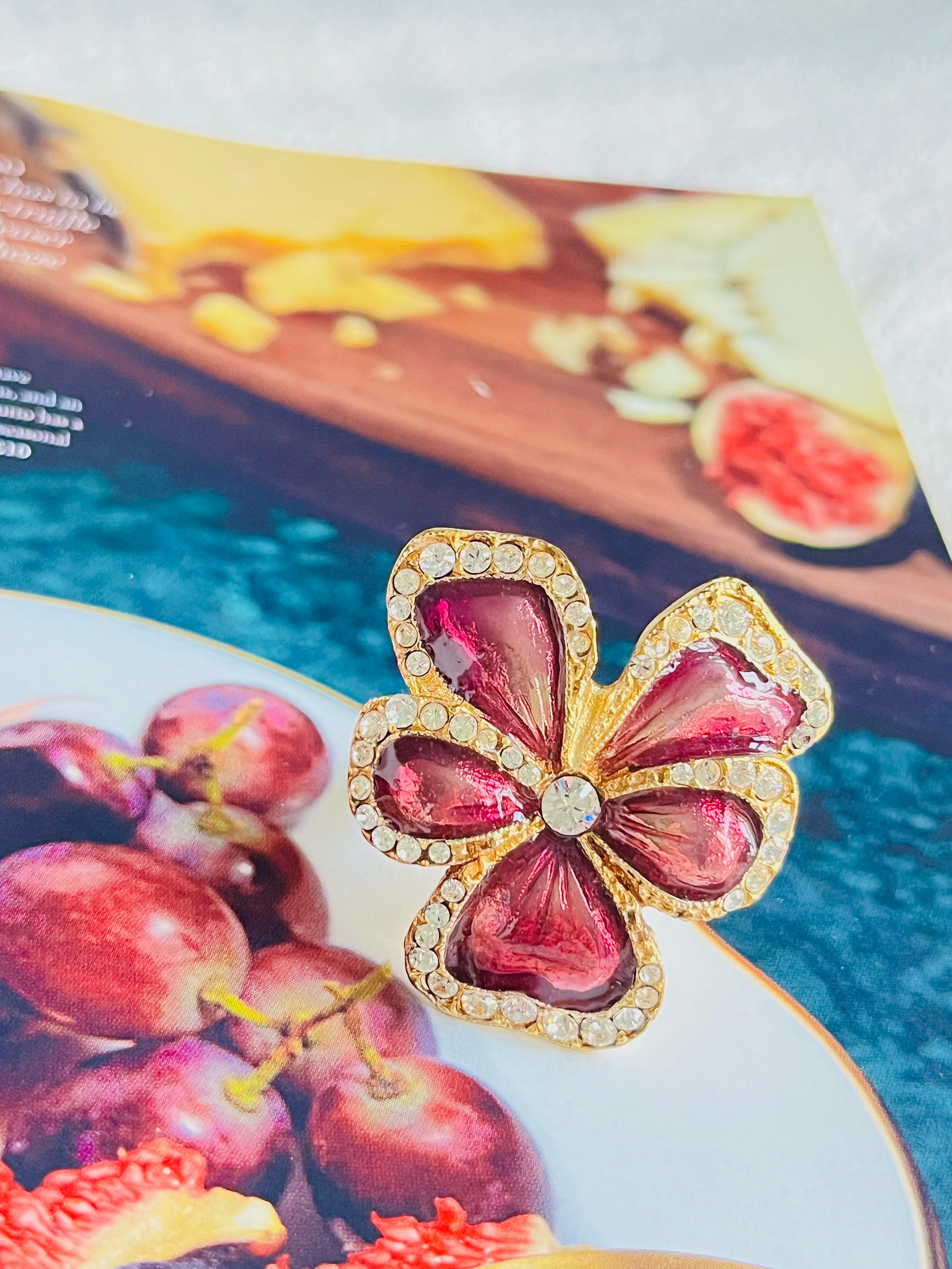 Yves Saint Laurent YSL Arty Purple Pansy Flower Crystals Chunky Ring, US 8, Gold In Good Condition In Wokingham, England