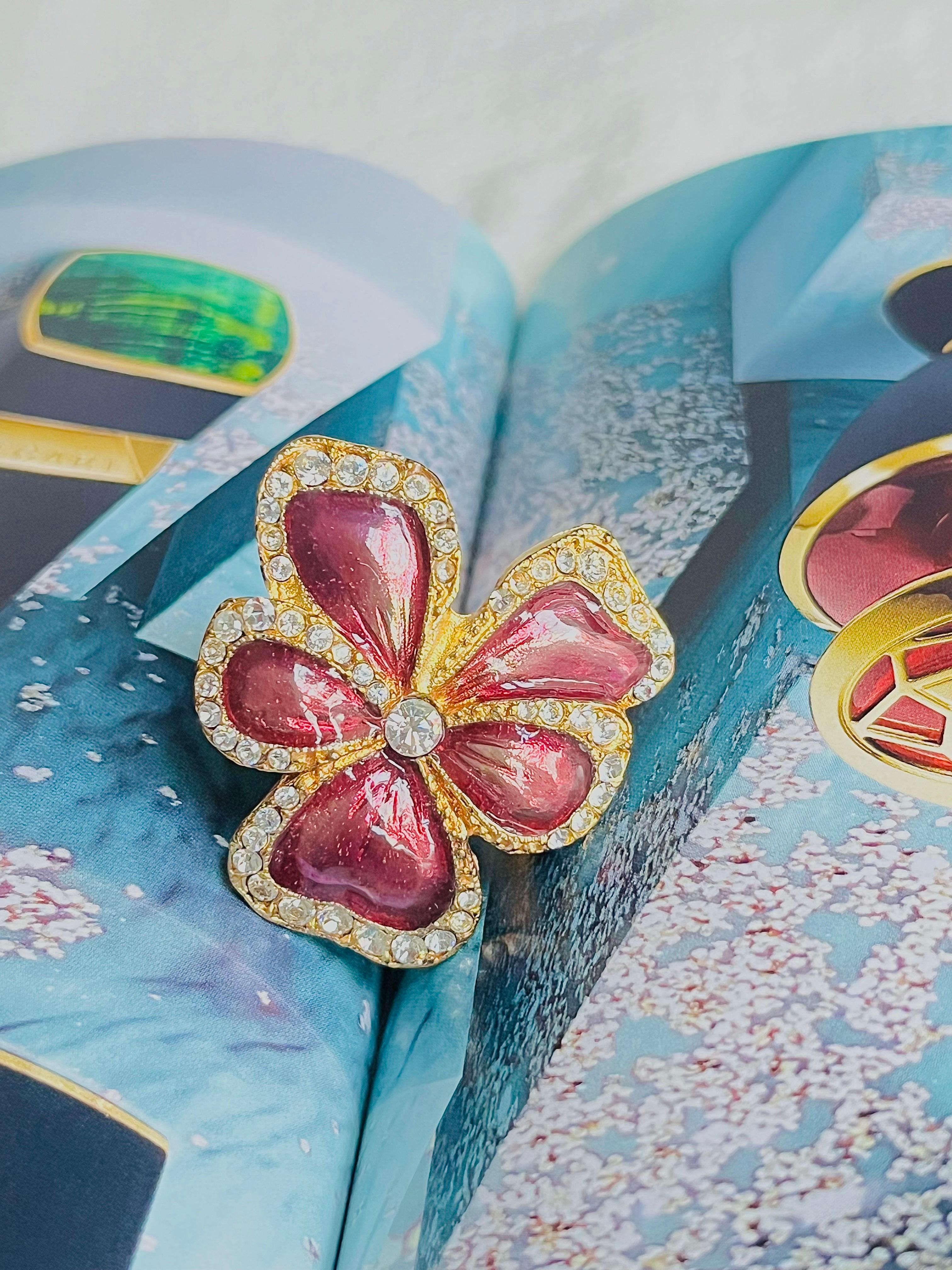 Yves Saint Laurent YSL Anello con cristalli a forma di fiore di viola mammola, US 8, oro in vendita 1