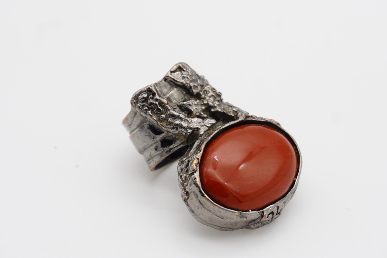 Yves Saint Laurent YSL Arty Red Ruby Cabochon Statement Chunky Silver Ring, US 6 For Sale 7