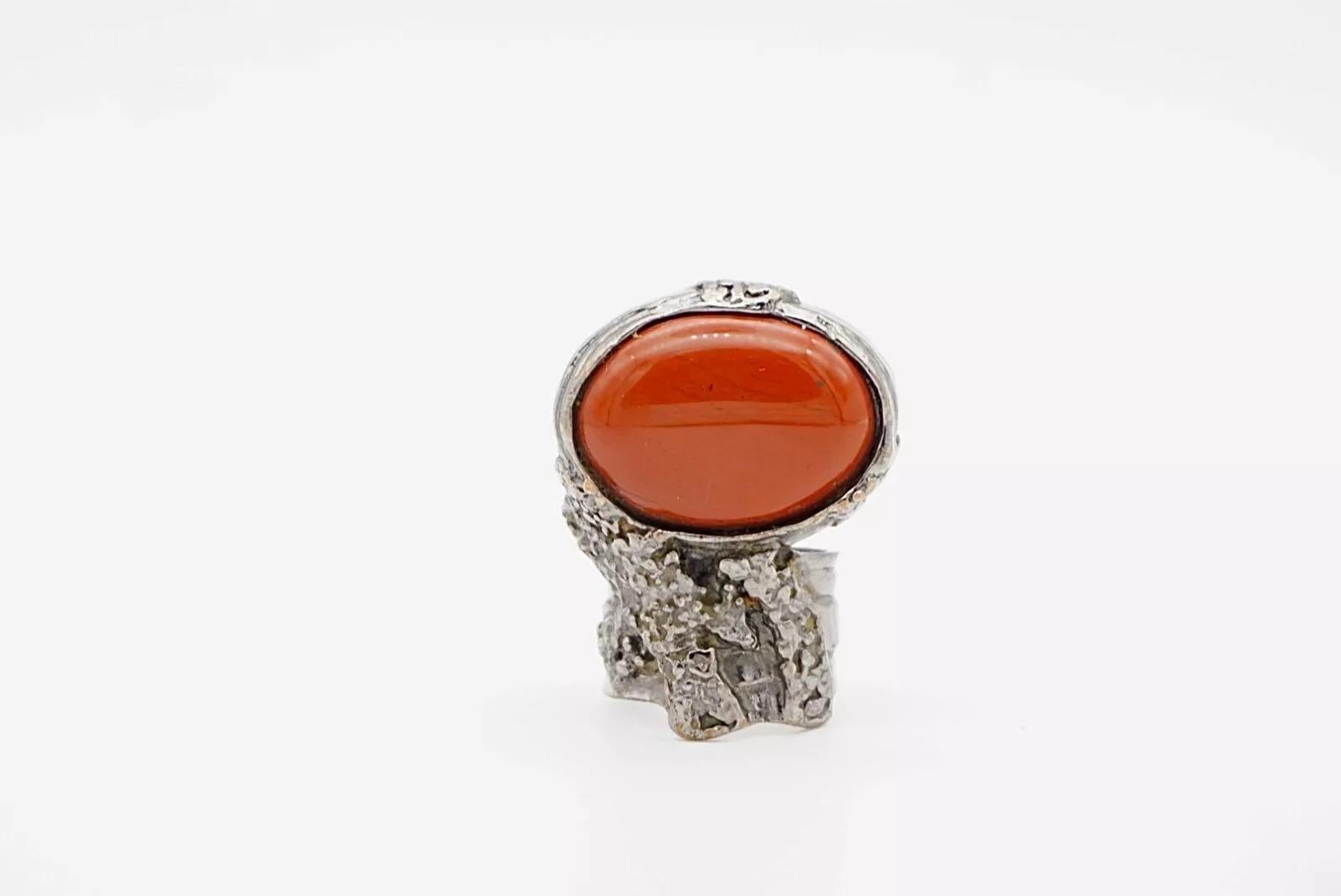 Yves Saint Laurent YSL Arty Red Ruby Cabochon Statement Chunky Silver Ring, US 6 For Sale 11
