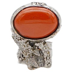 Yves Saint Laurent YSL Arty Red Ruby Cabochon Statement Chunky Silver Ring, US 6