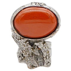 Yves Saint Laurent YSL Arty Red Ruby Cabochon Statement Chunky Silver Ring, US 6