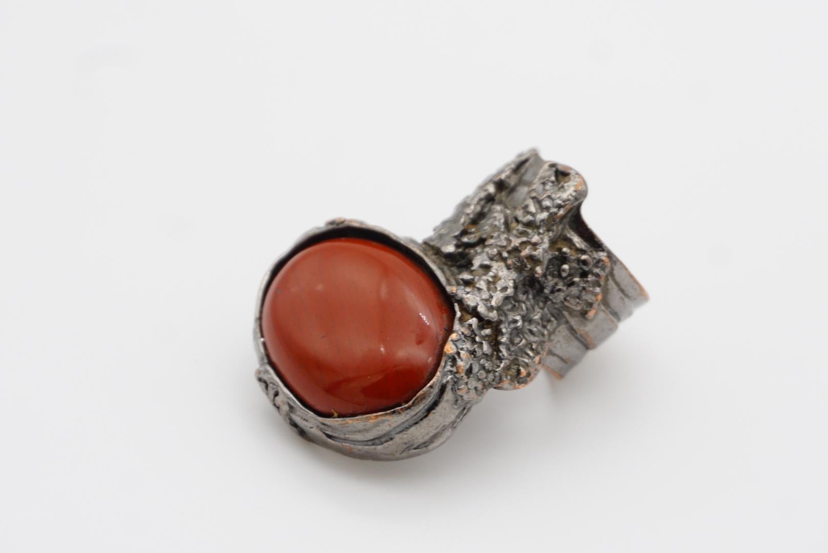 Yves Saint Laurent YSL Arty Red Ruby Cabochon Statement Chunky US 6 Silver Ring in vendita 6