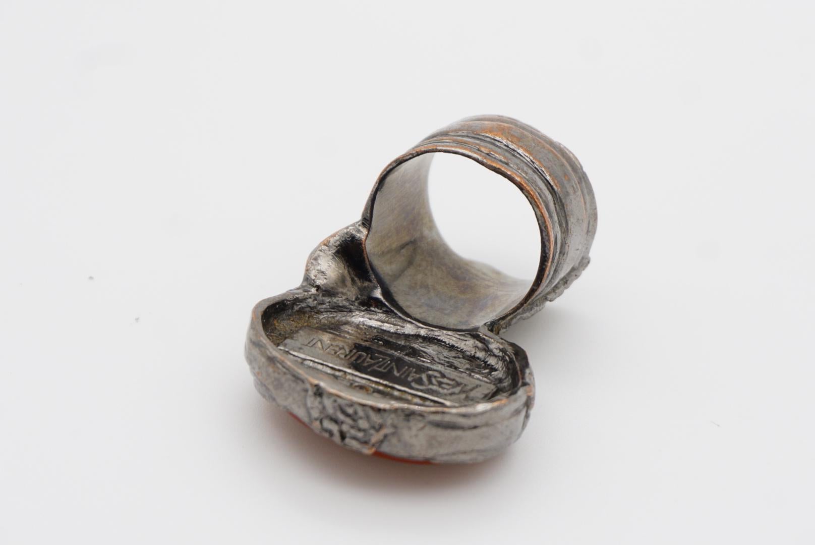 Yves Saint Laurent YSL Arty Red Ruby Cabochon Statement Chunky US 6 Silver Ring in vendita 10