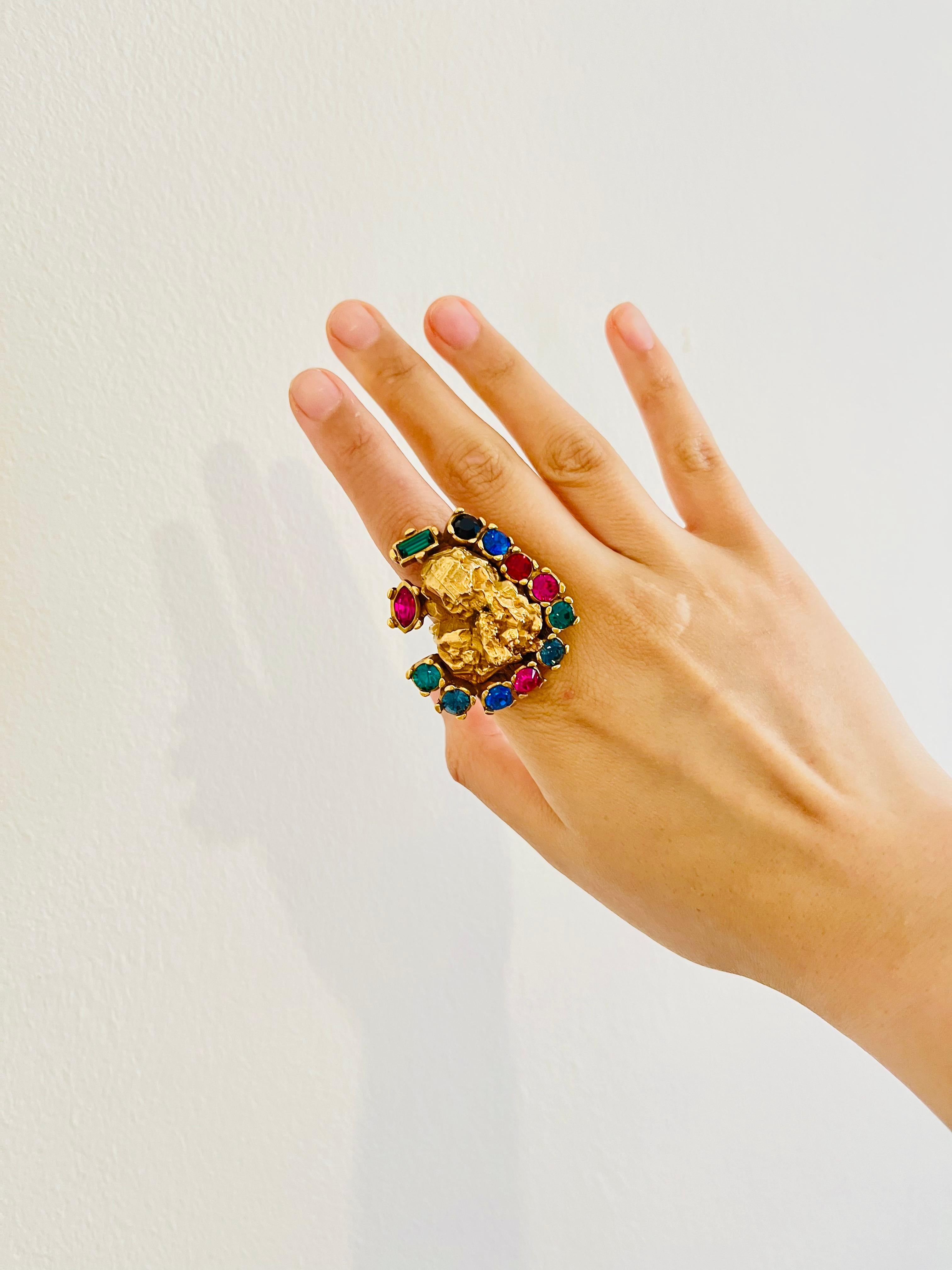 Yves Saint Laurent YSL Arty Ruby Emerald Sapphire Statement Chunky Ring, US 6 In Excellent Condition In Wokingham, England