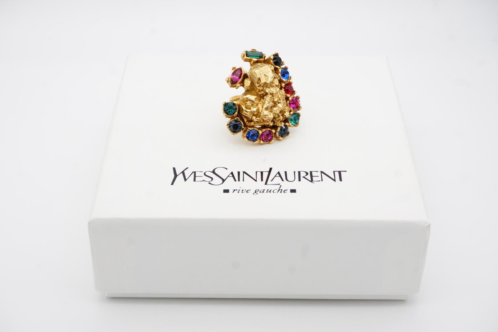 Yves Saint Laurent YSL Arty Ruby Emerald Sapphire Statement Chunky Ring, US 6 1