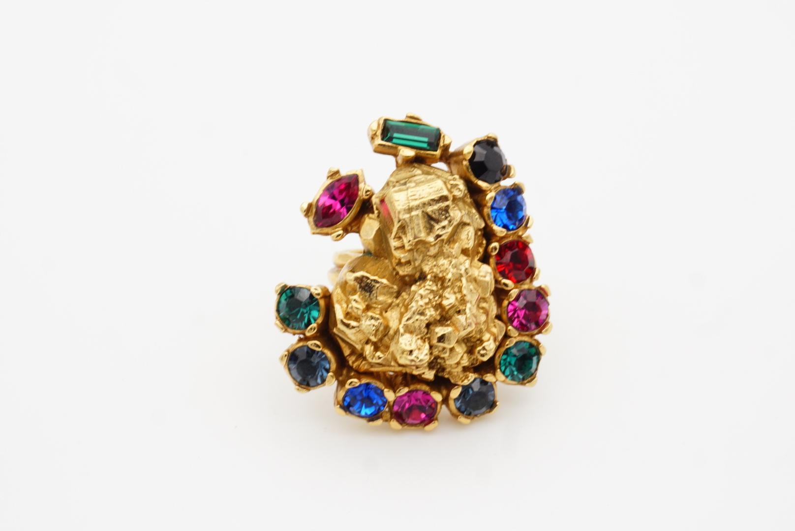 Yves Saint Laurent YSL Arty Ruby Emerald Sapphire Statement Chunky Ring, US 6 2