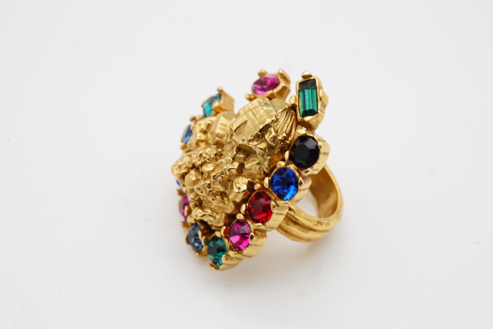 Yves Saint Laurent YSL Arty Ruby Emerald Sapphire Statement Chunky Ring, US 6 3