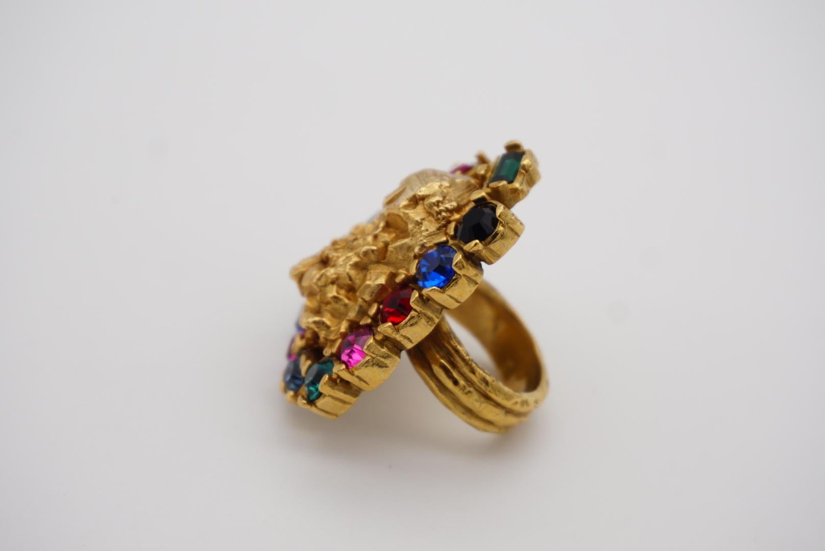 Yves Saint Laurent YSL Arty Ruby Emerald Sapphire Statement Chunky Ring, US 7 1