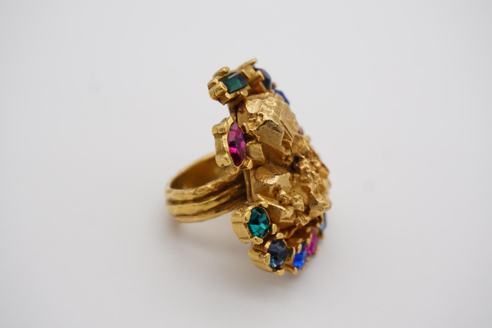 Yves Saint Laurent YSL Arty Ruby Emerald Sapphire Statement Chunky Ring, US 7 2